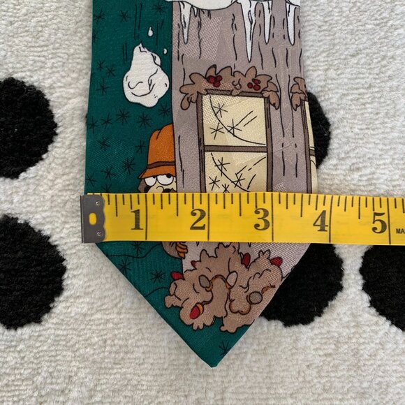 Vintage 1993 Pink Panther Christmas Tie Green Silk Inspector Clouseau Retro - Picture 7 of 8